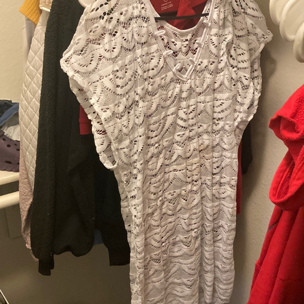 White Lacey bathing suit cover